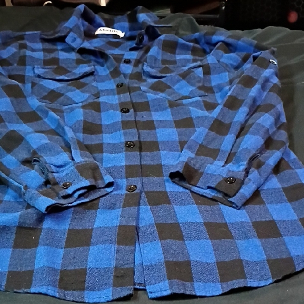 Stylish Blue and Black Plaid Button Down Shirt